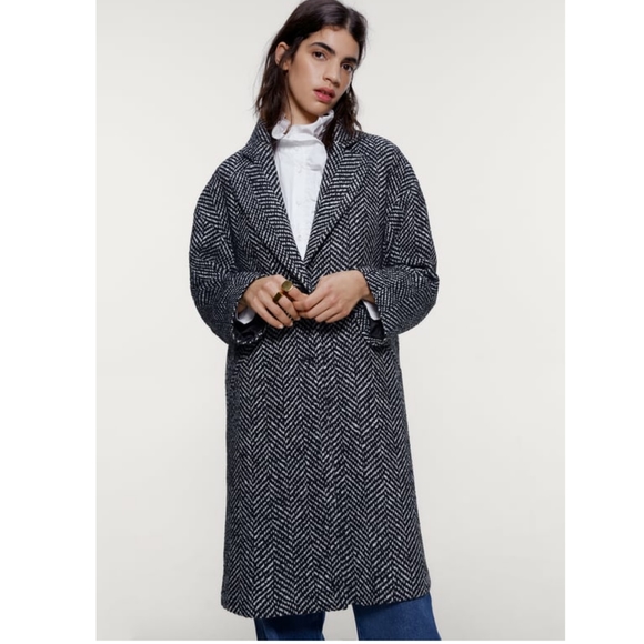 Zara Jackets & Blazers - Zara Herringbone Wool Blend Coat